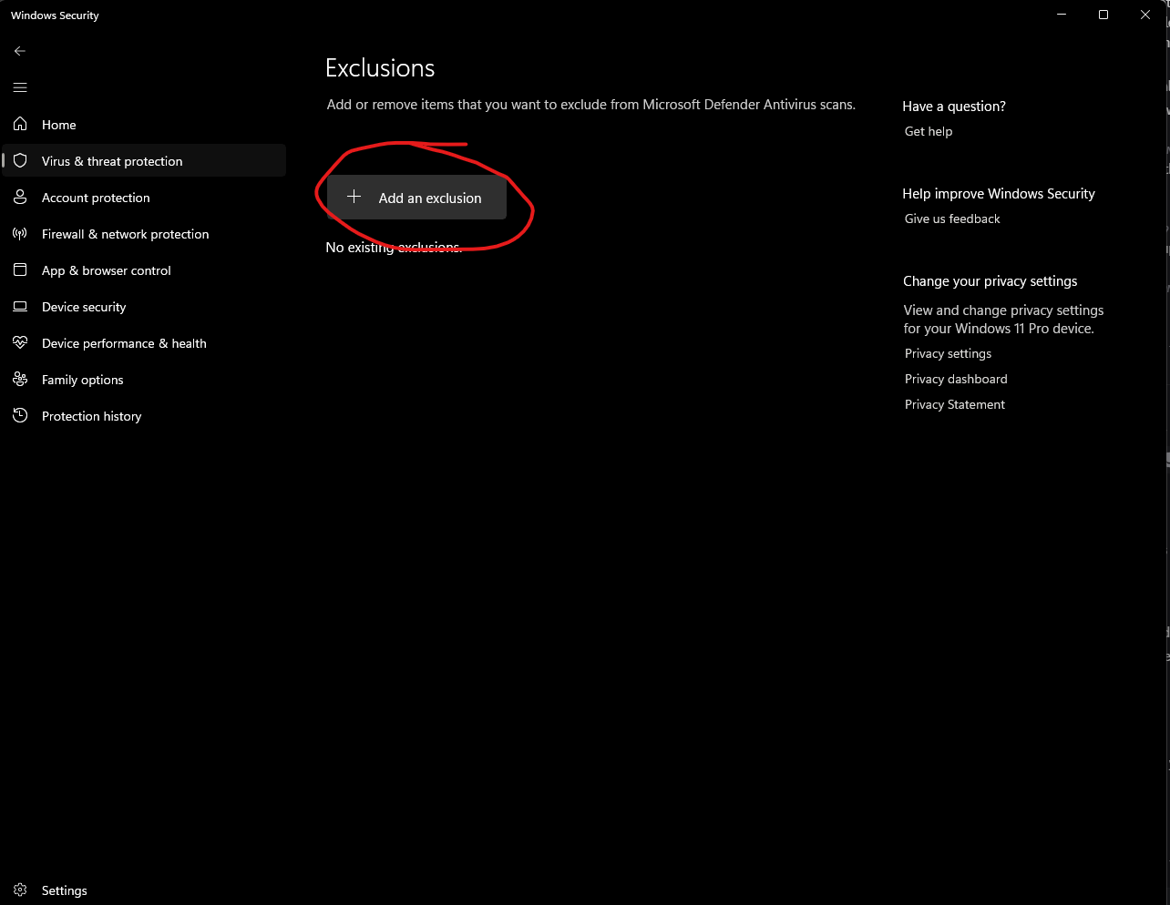 Add an Exclusion Add an Exclusion